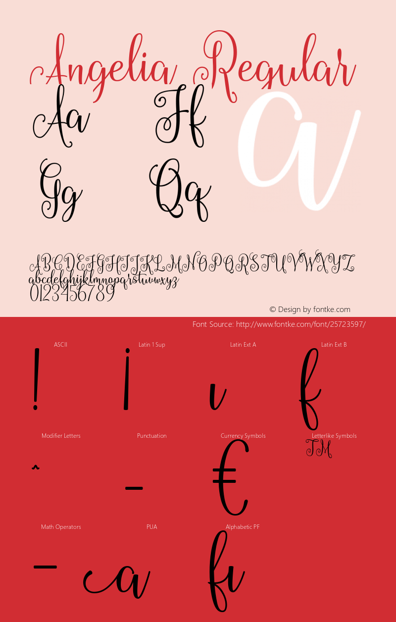 Angelia Regular Version 1.000 Font Sample