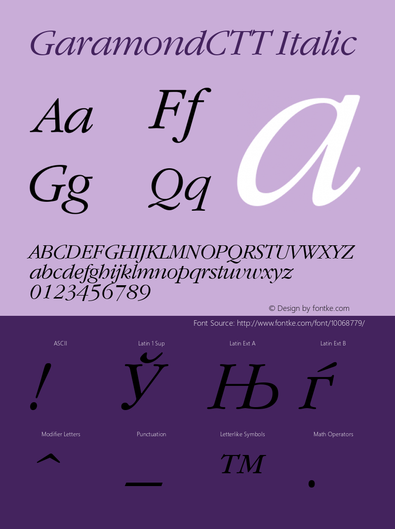 GaramondCTT Italic 1.000.000 Font Sample