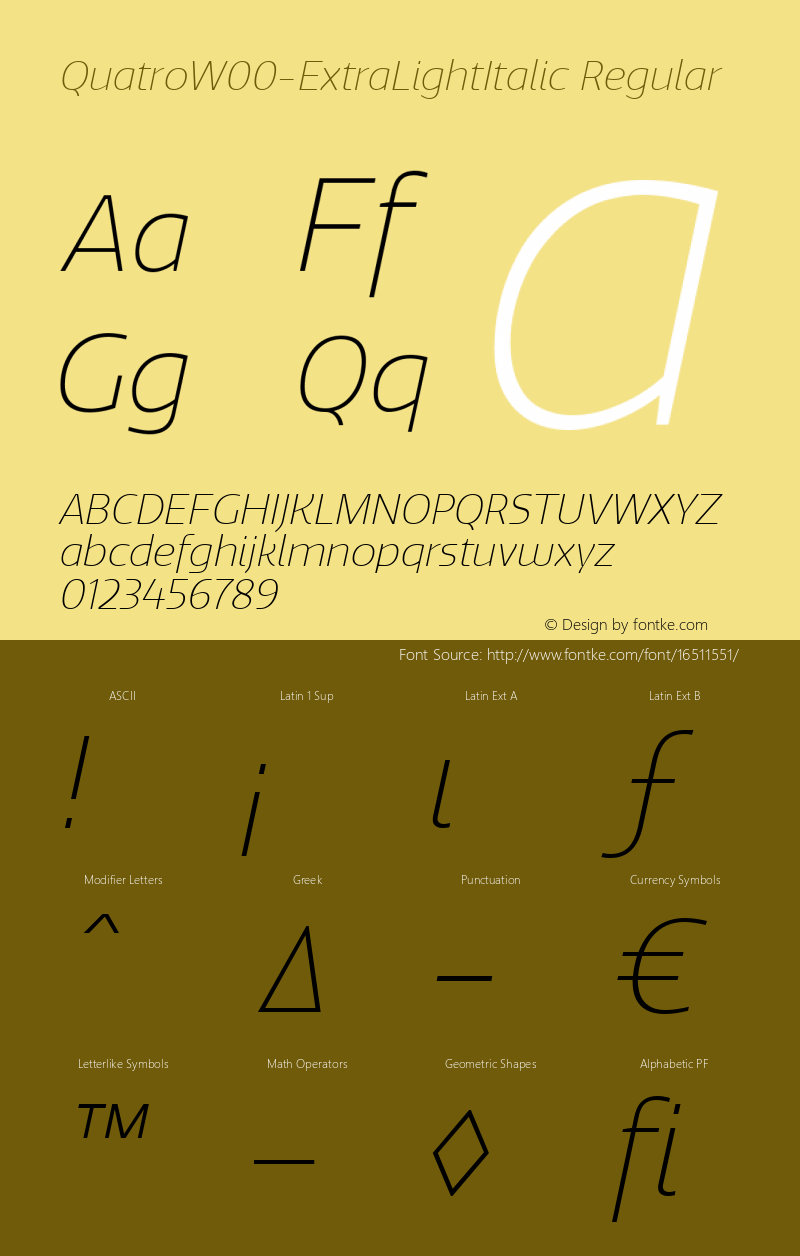 QuatroW00-ExtraLightItalic Regular Version 1.30 Font Sample