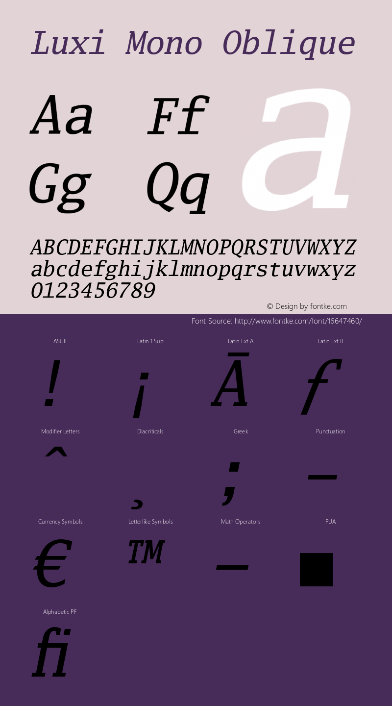 Luxi Mono Oblique 1.2  October 12, 2001 Font Sample