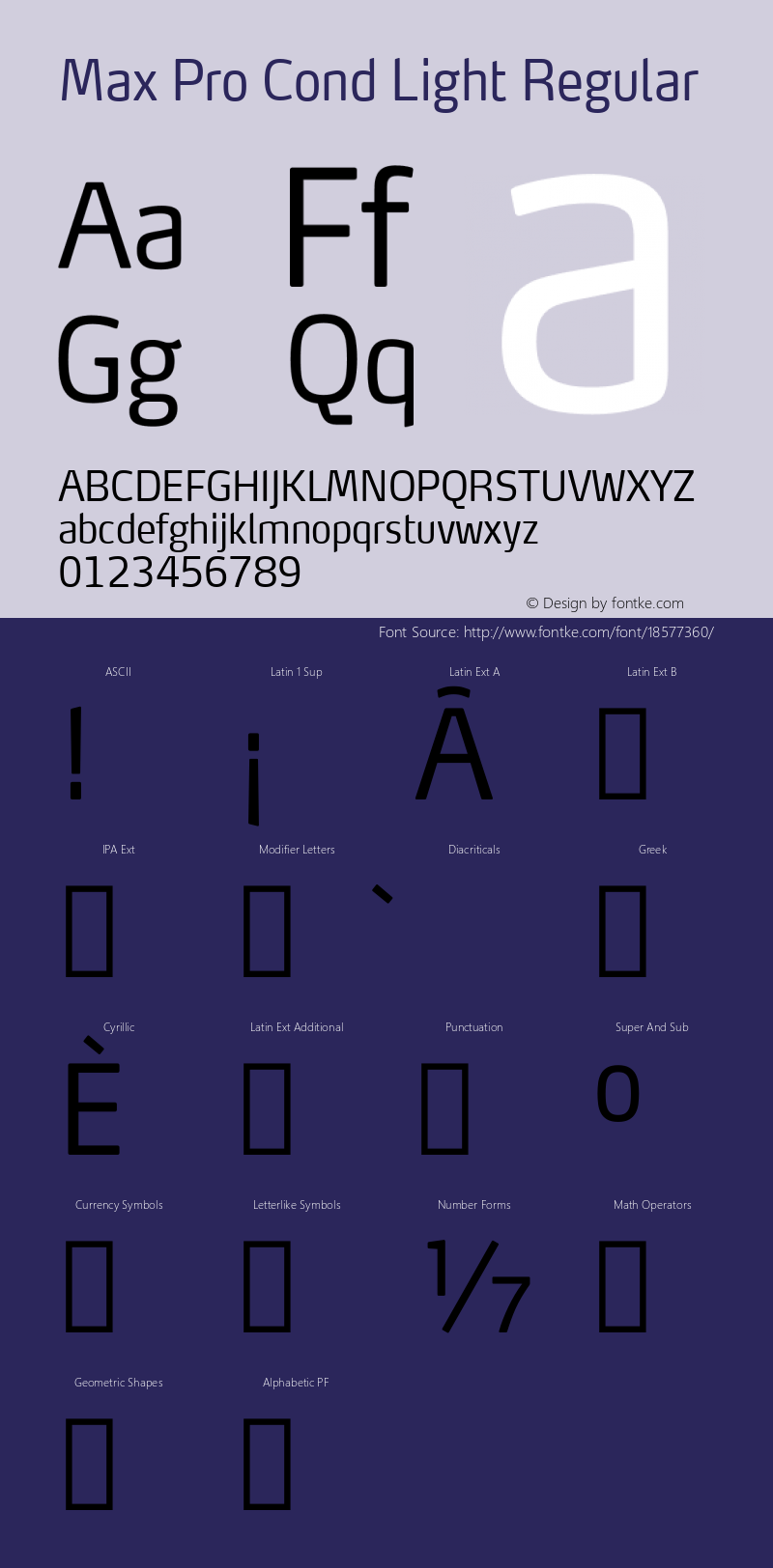 Max Pro Cond Light Regular Version 7.504; 2014; Build 1021; Font Sample