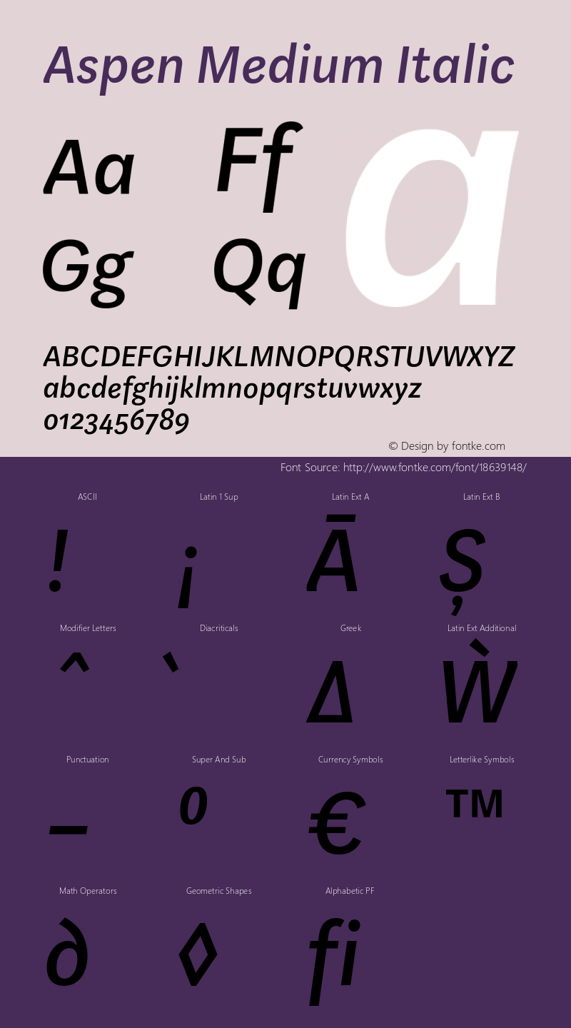 Aspen Medium Italic Version 1.001 Font Sample