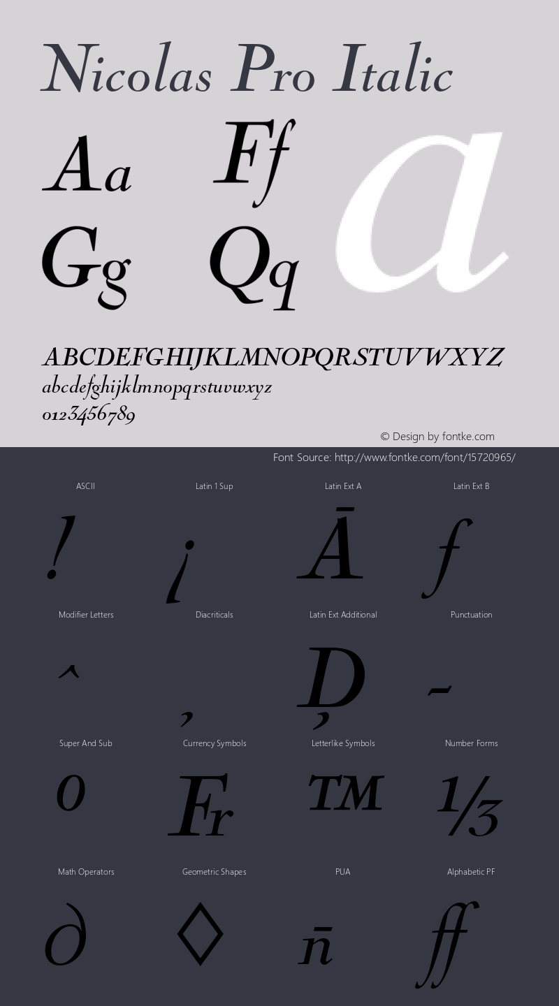 Nicolas Pro Italic Version 1 Font Sample