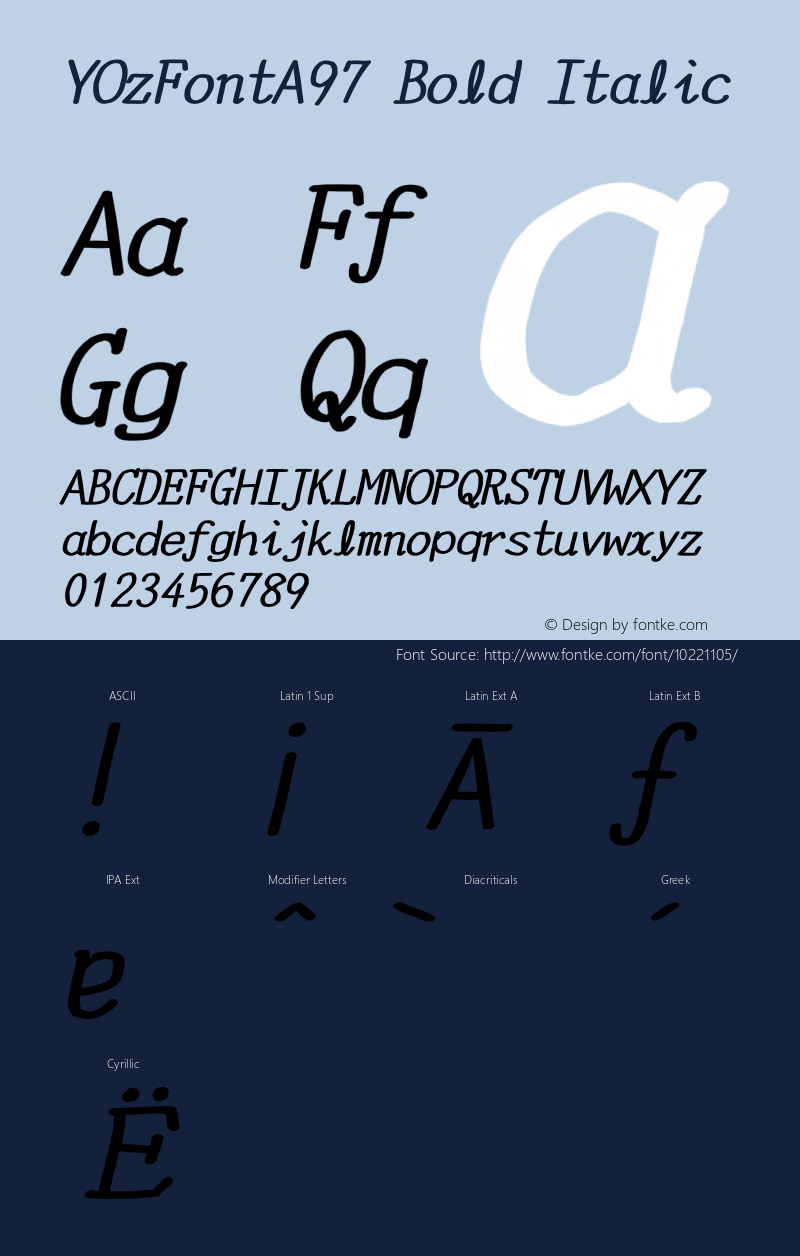 YOzFontA97 Bold Italic Version 12.03 Font Sample