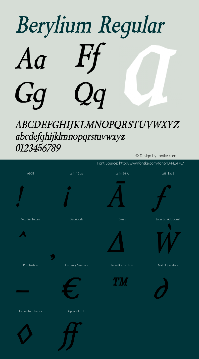 Berylium Regular Version 3.101 Font Sample