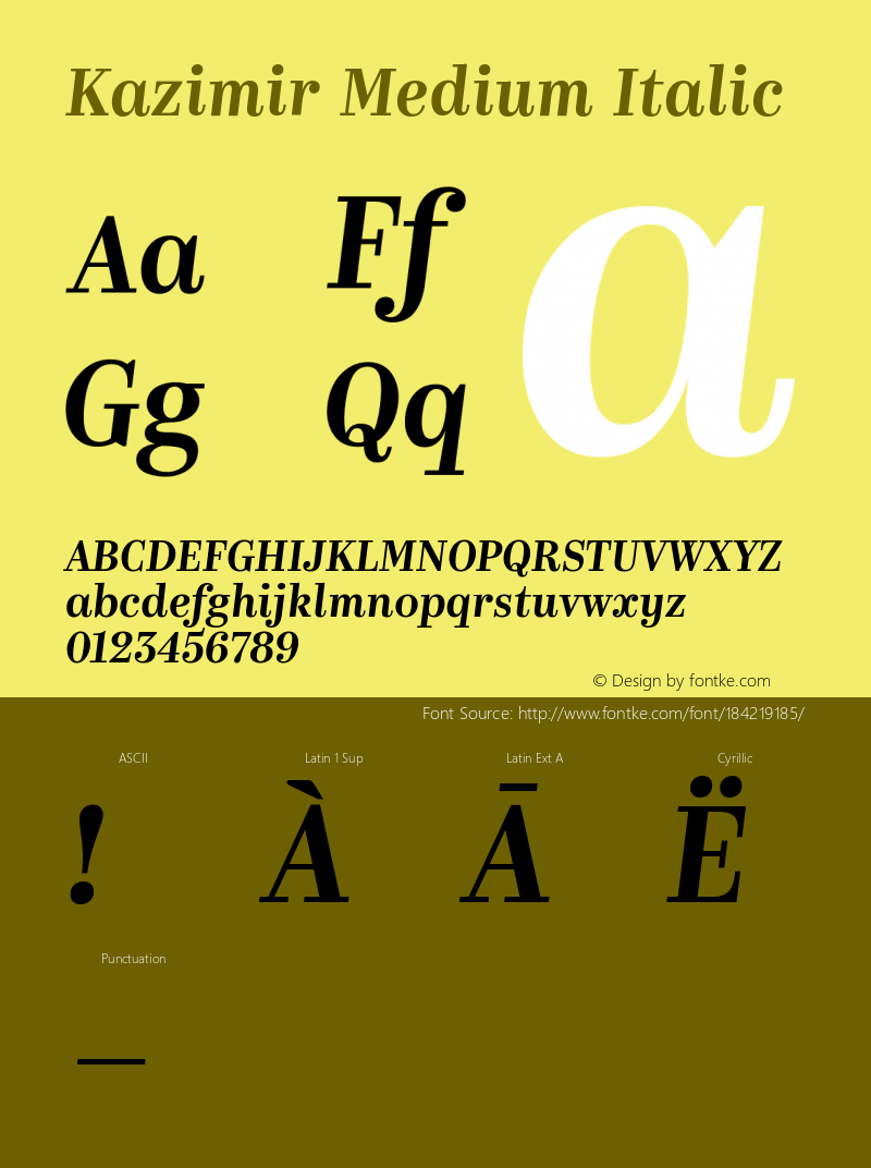 Kazimir-MediumItalic Version 1.000图片样张