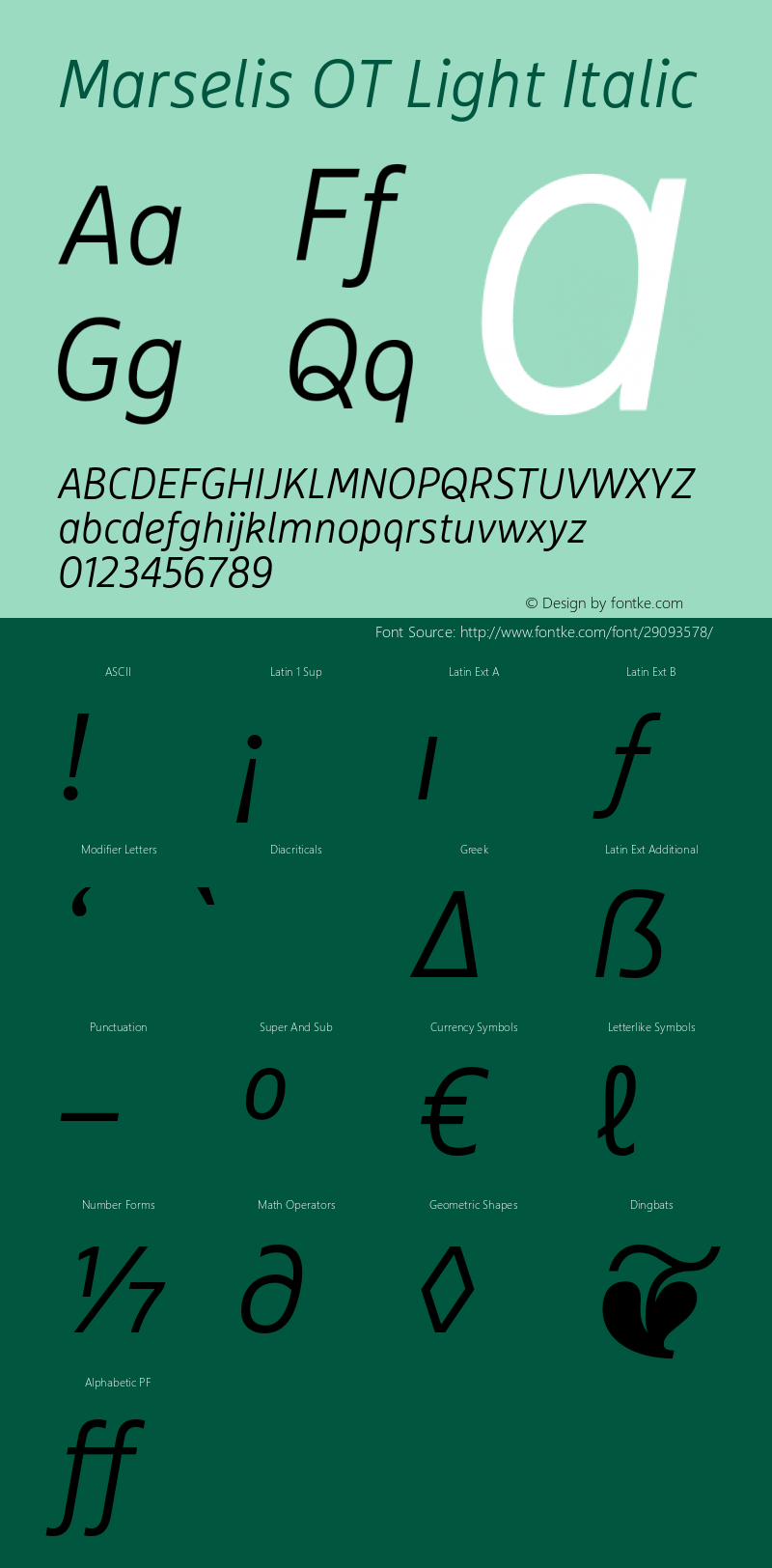 MarselisOT-LightItalic Version 7.504; 2012; Build 1023 Font Sample