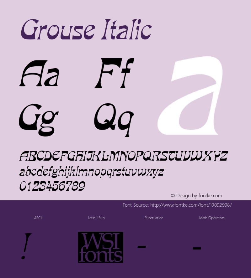 Grouse Italic The IMSI MasterFonts Collection, tm 1995, 1996 IMSI (International Microcomputer Software Inc.) Font Sample