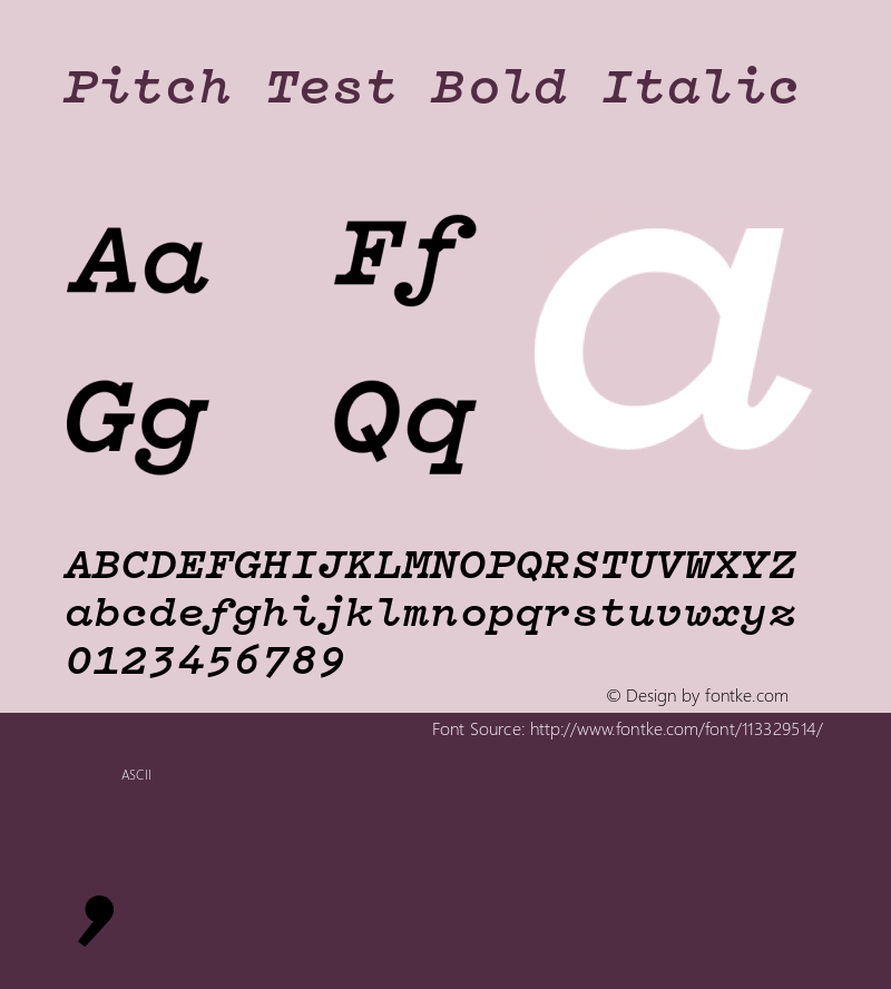 Pitch-BoldItalicTest Version 1.002;PS 1.0;hotconv 16.6.51;makeotf.lib2.5.65220;0 Font Sample