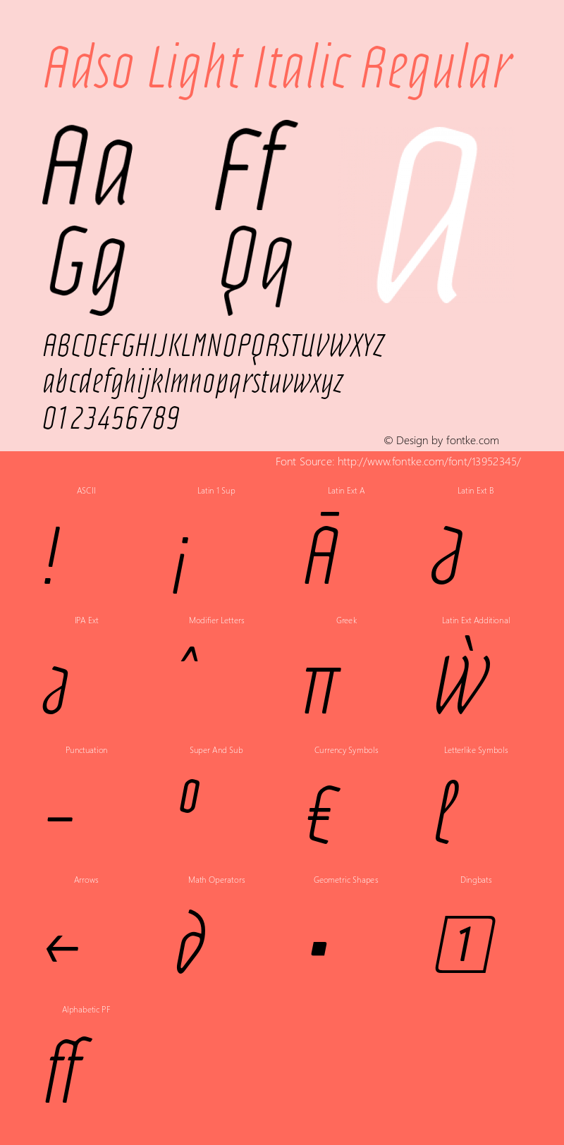 Adso Light Italic Regular Version 2.001 Font Sample