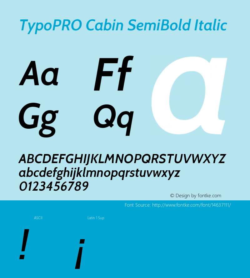 TypoPRO Cabin SemiBold Italic Version 1.005 Font Sample