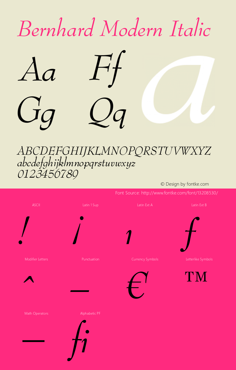 Bernhard Modern Italic Version 003.001 Font Sample