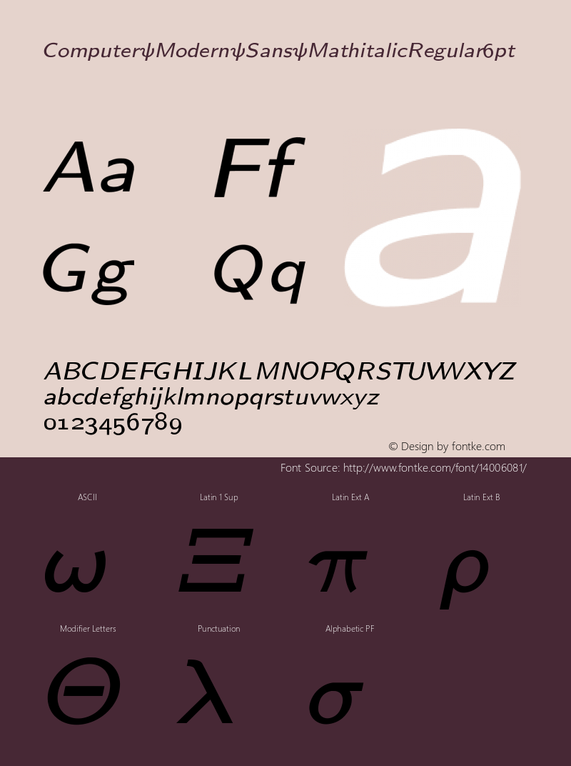 Computer Modern Sans MathitalicRegular6pt Version 001.001 Font Sample