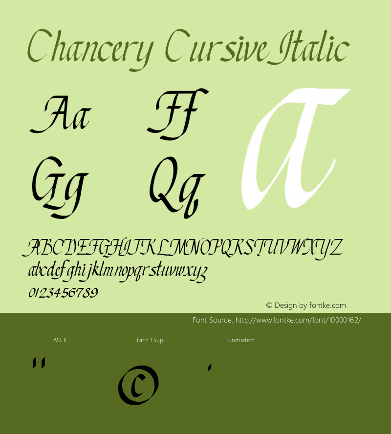 Chancery Cursive Italic 1.02 Font Sample