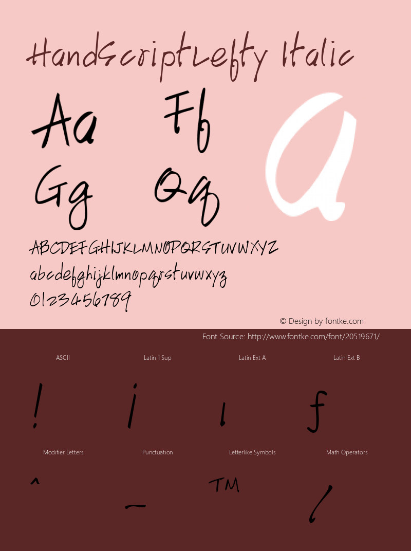 HandScriptLefty Italic Altsys Fontographer 3.5  7/11/96 Font Sample