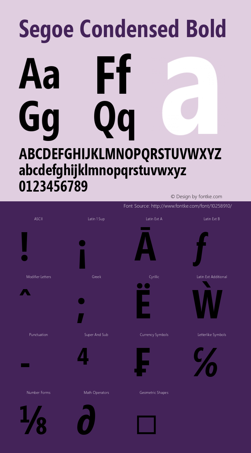 Segoe Condensed Bold Version 1.05 Font Sample