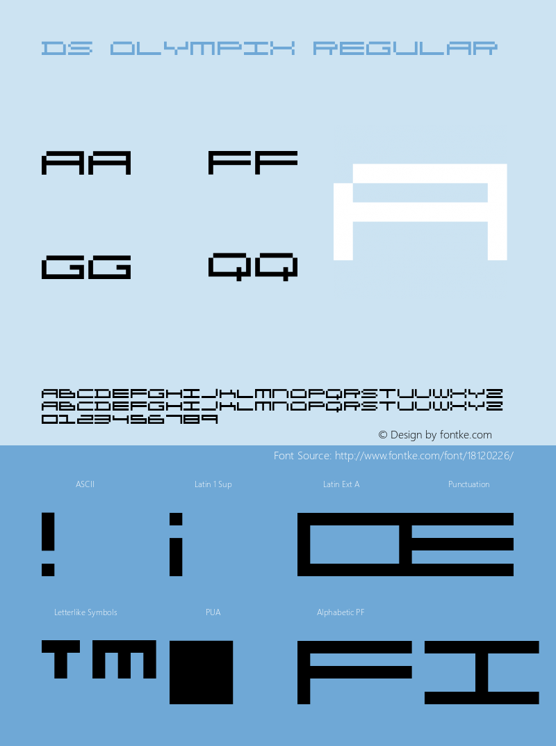 DS OlymPix Regular Version 1.0; 2001; initial release Font Sample