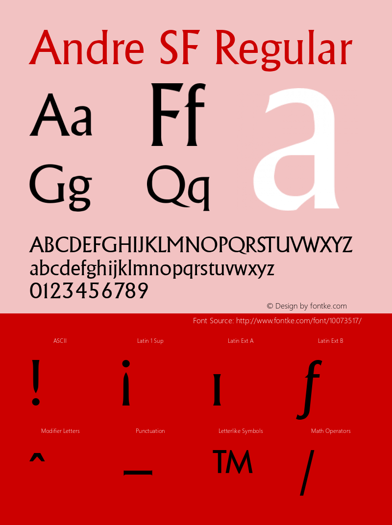 Andre SF Regular Altsys Fontographer 3.5  10.10.1993 Font Sample