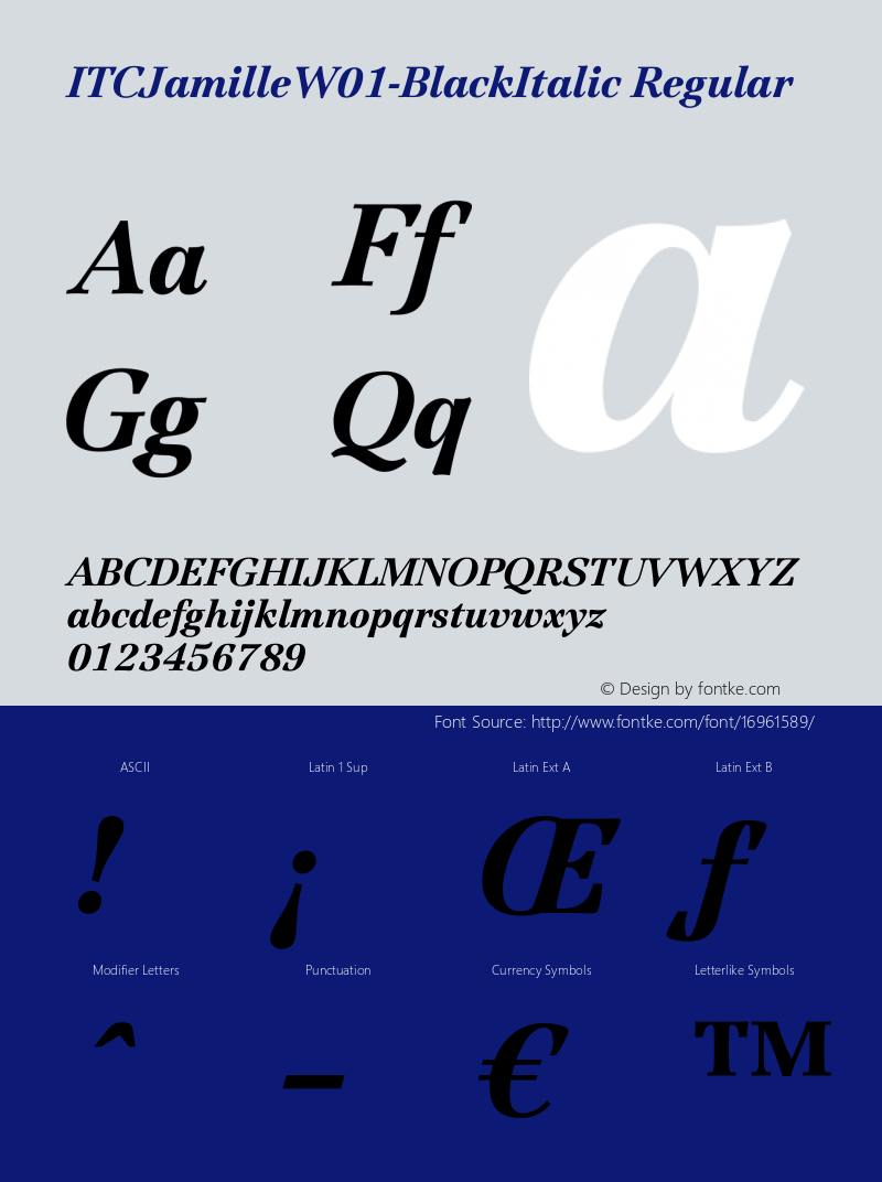 ITCJamilleW01-BlackItalic Regular Version 1.00 Font Sample