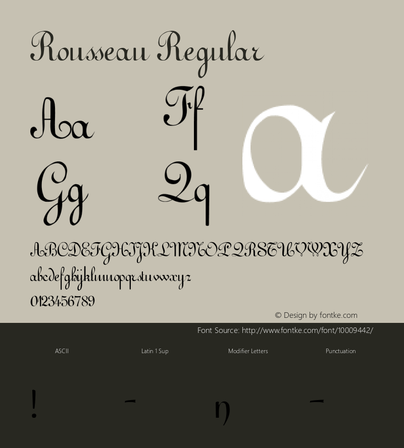 Rousseau Regular Unknown Font Sample