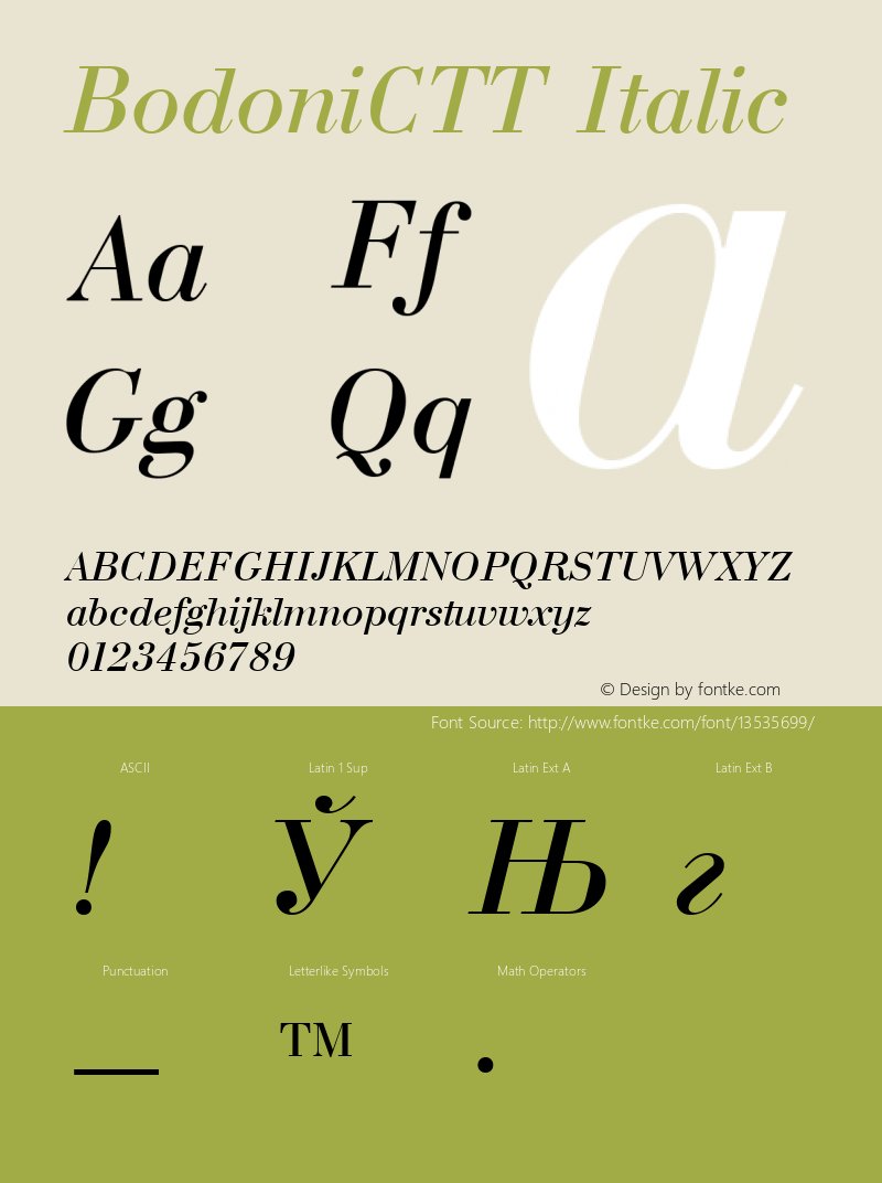 BodoniCTT Italic 1.000.000 Font Sample