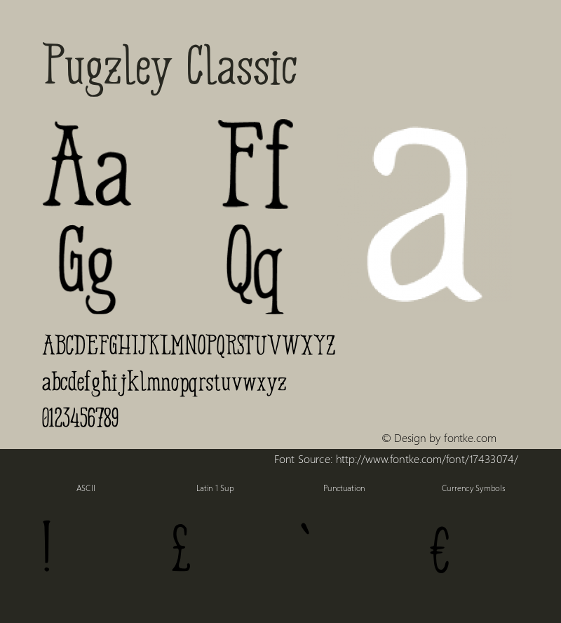 Pugzley Classic Version 001.000 Font Sample