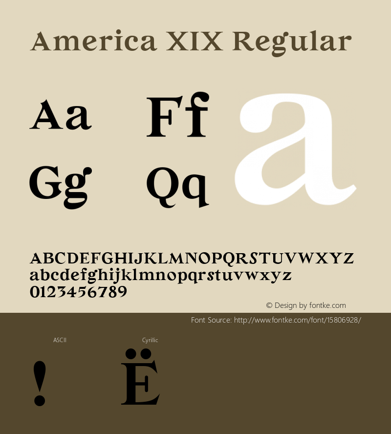 America XIX Regular Version 001.001 ; ttfautohint (v1.4.1) Font Sample