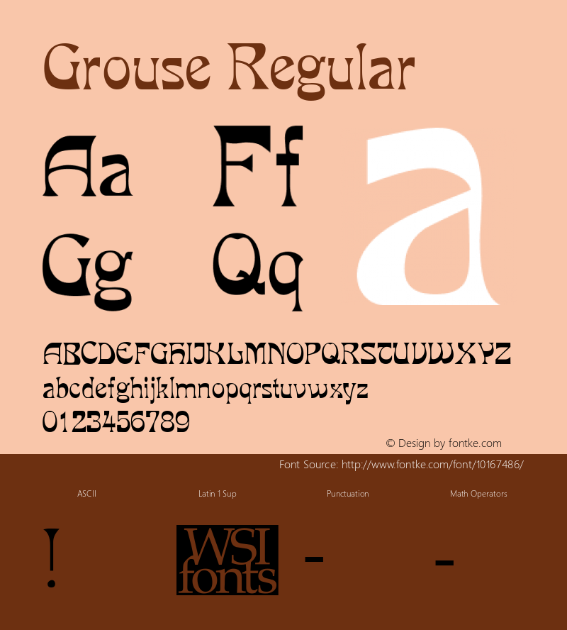 Grouse Regular The IMSI MasterFonts Collection, tm 1995, 1996 IMSI (International Microcomputer Software Inc.) Font Sample