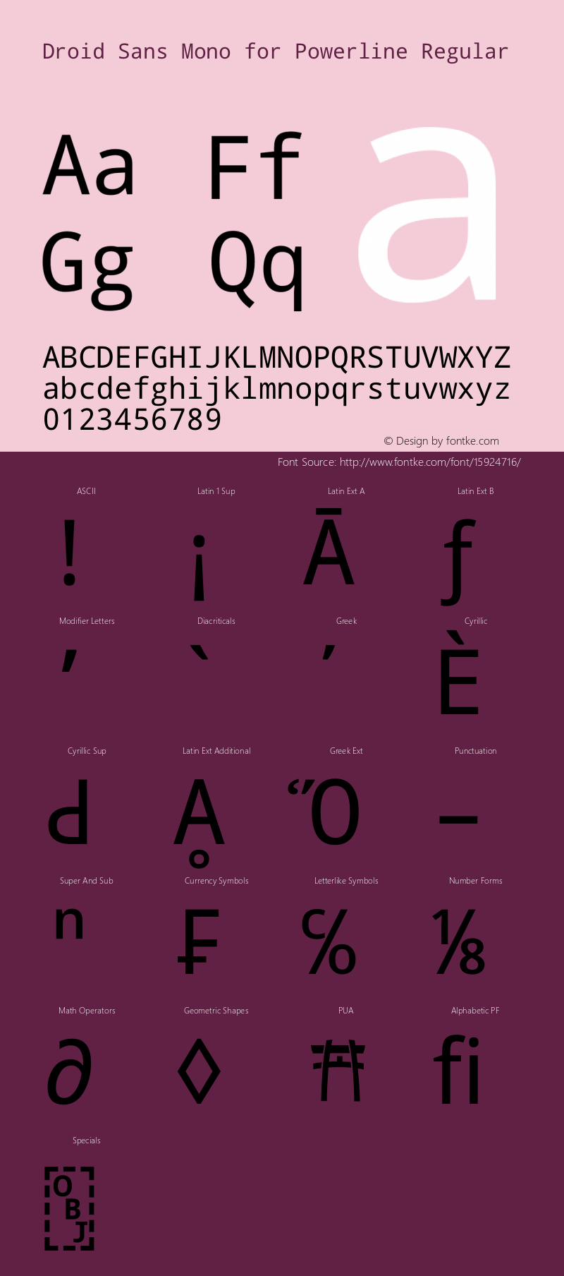 Droid Sans Mono for Powerline Regular Version 1.00 build 113 Font Sample