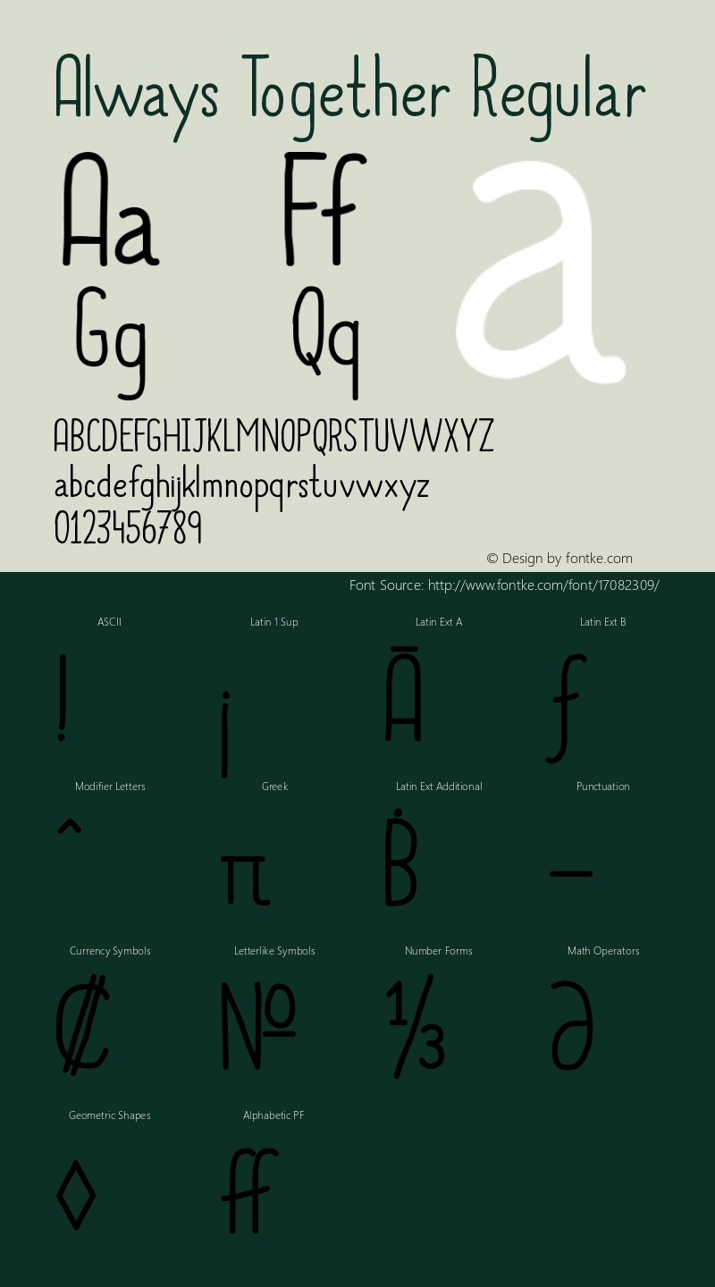 Always Together Regular Version 1.00 2014 Font Sample