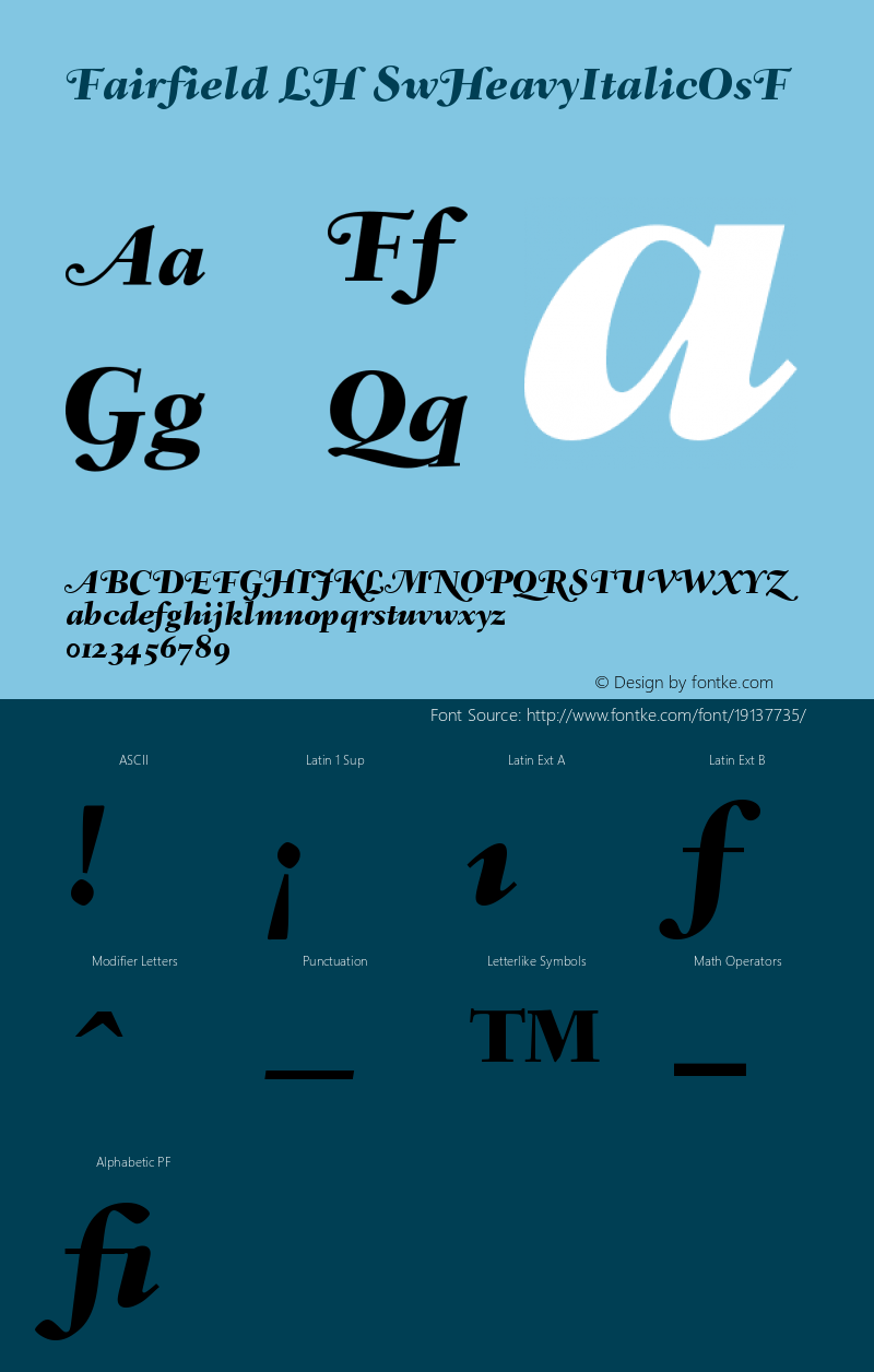 Fairfield LH 86 Swash Heavy Italic Old Style Figures Version 001.002 Font Sample