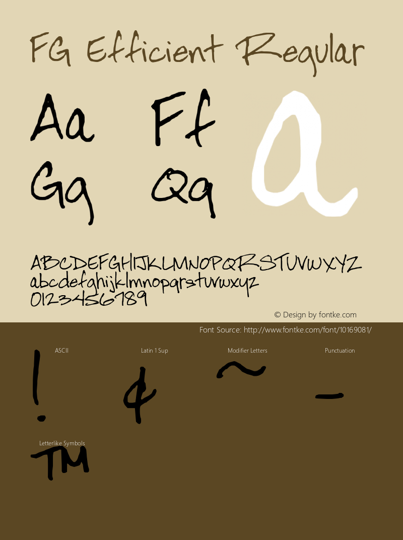 FG Efficient Regular 2001; 1.0, initial release Font Sample