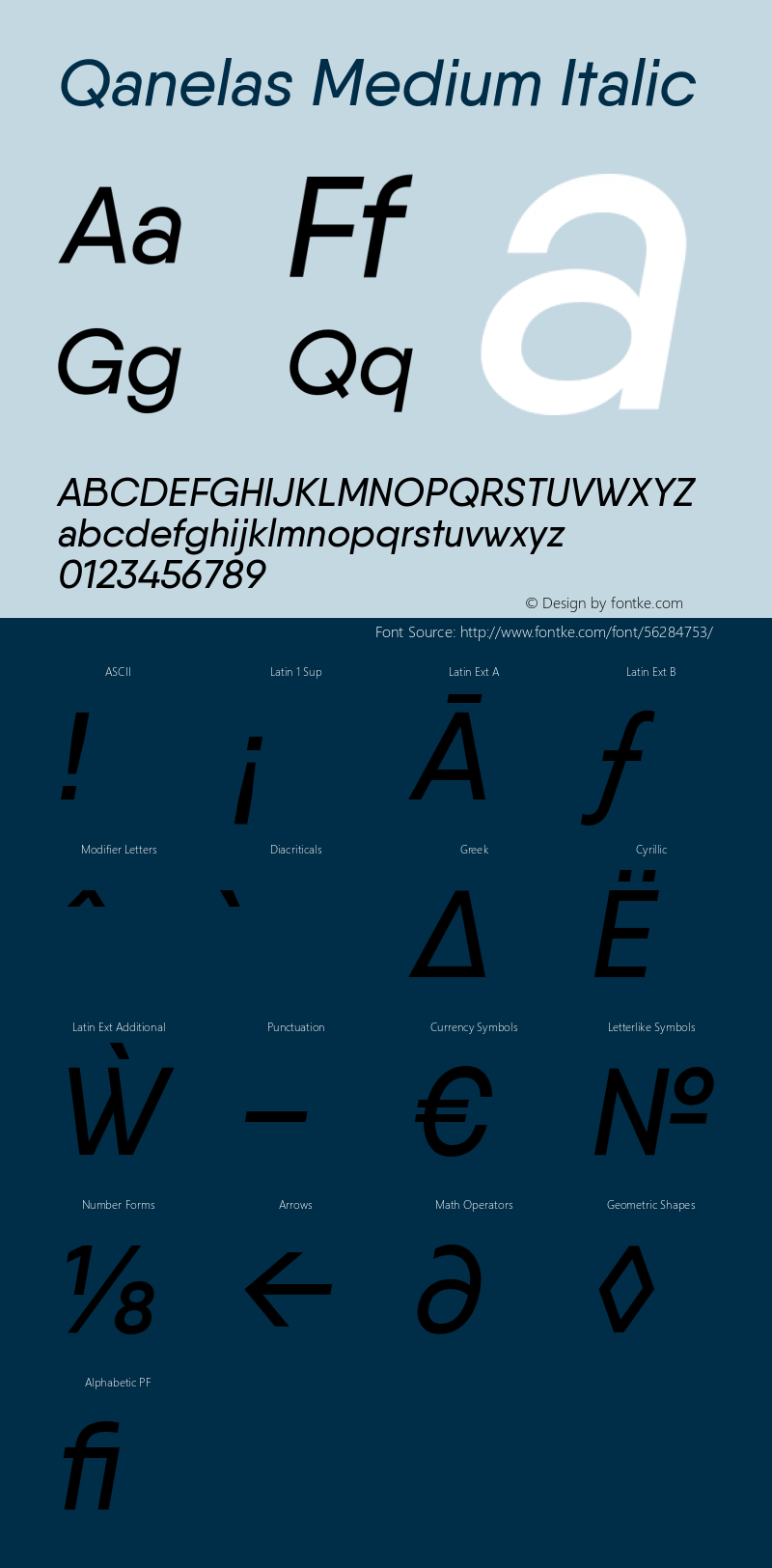 Qanelas-MediumItalic Version 1.000;PS 001.000;hotconv 1.0.88;makeotf.lib2.5.64775 Font Sample