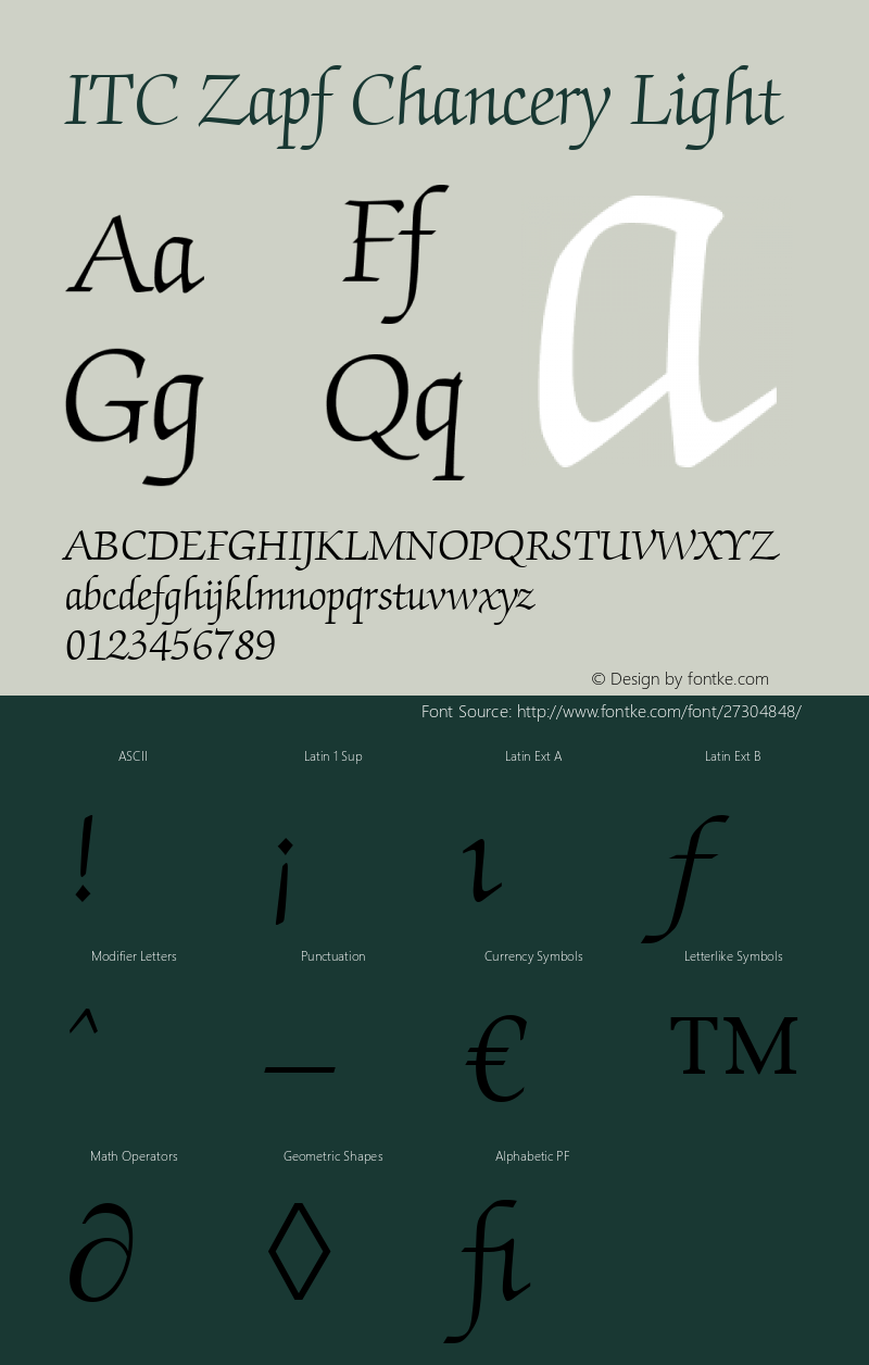 ZapfChancery Light Version 1.00 Font Sample