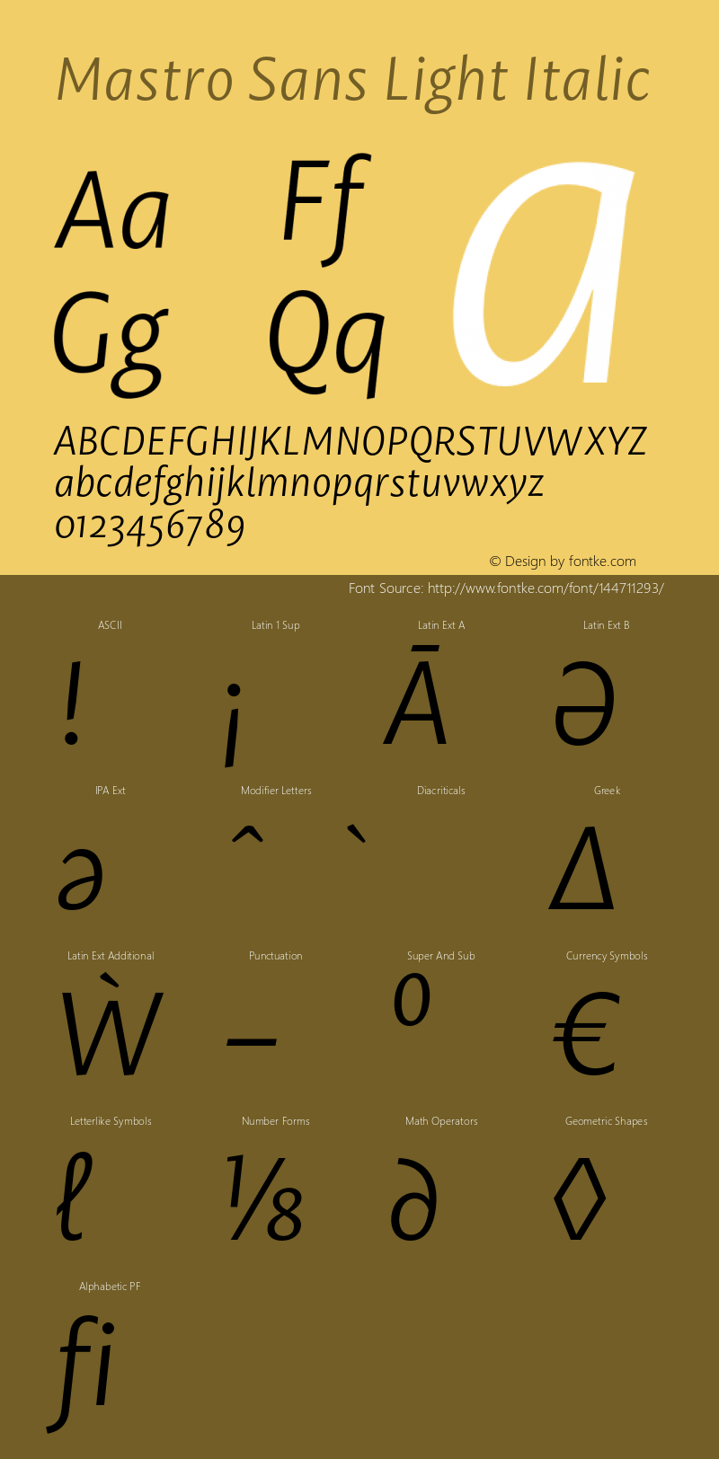 Mastro Sans Light Italic Version 1.000;PS 001.000;hotconv 1.0.88;makeotf.lib2.5.64775 Font Sample