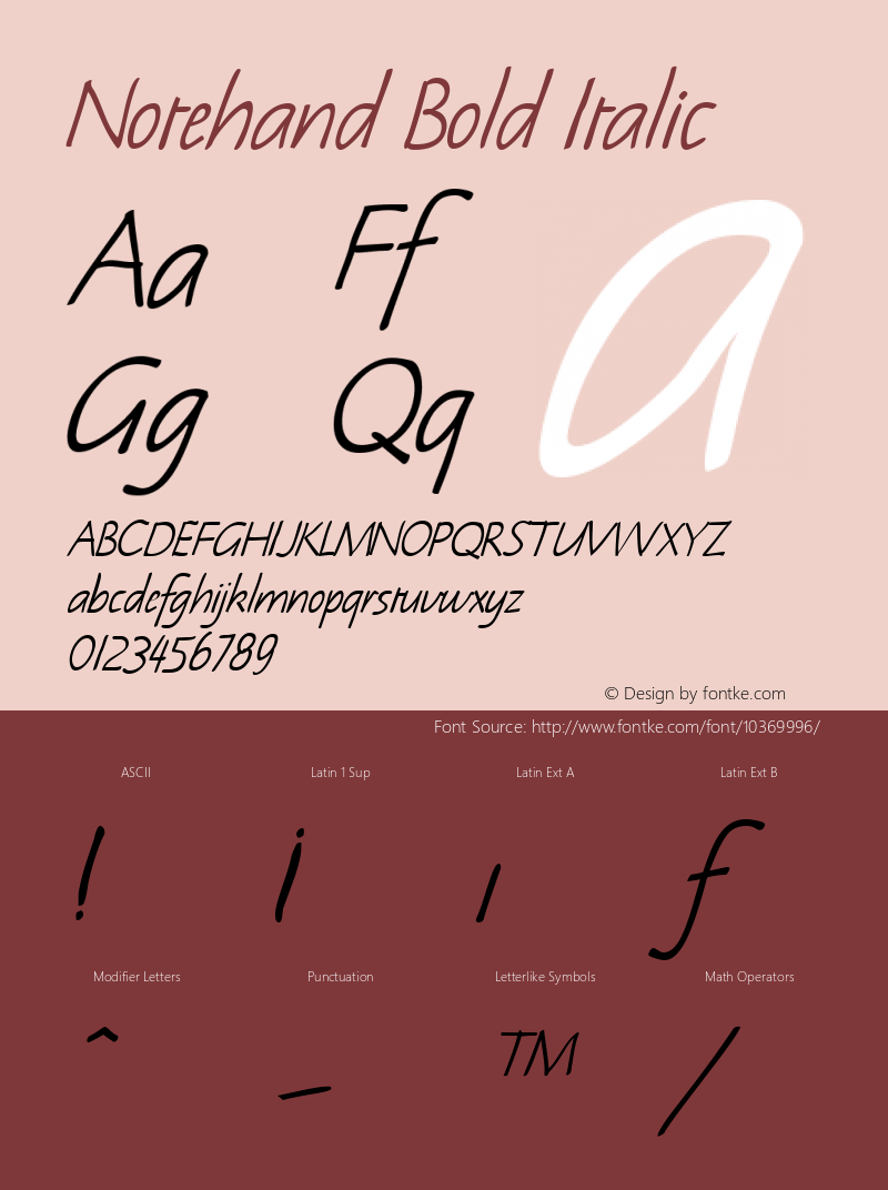 Notehand Bold Italic W.S.I. Int'l v1.1 for GSP: 6/20/95 Font Sample