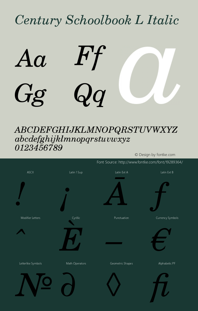 Century Schoolbook L Italic Version 1.06 Font Sample