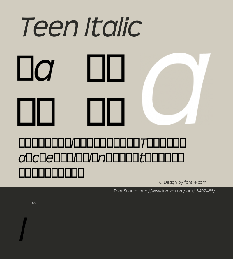 Teen Italic Version 3.001 Font Sample