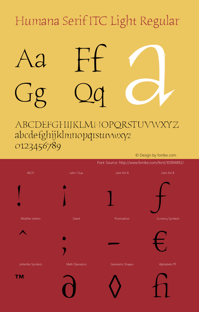 Humana Serif ITC Light Regular Version 2.0 Font Sample