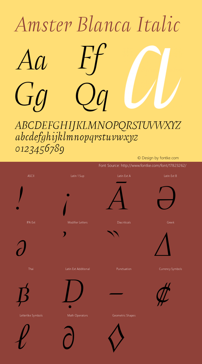 Amster Blanca Italic Version 1.000;PS 001.000;hotconv 1.0.70;makeotf.lib2.5.58329 Font Sample