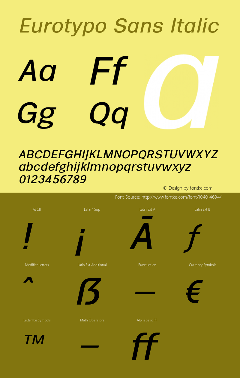 Eurotypo Sans Italic 1.000 Font Sample