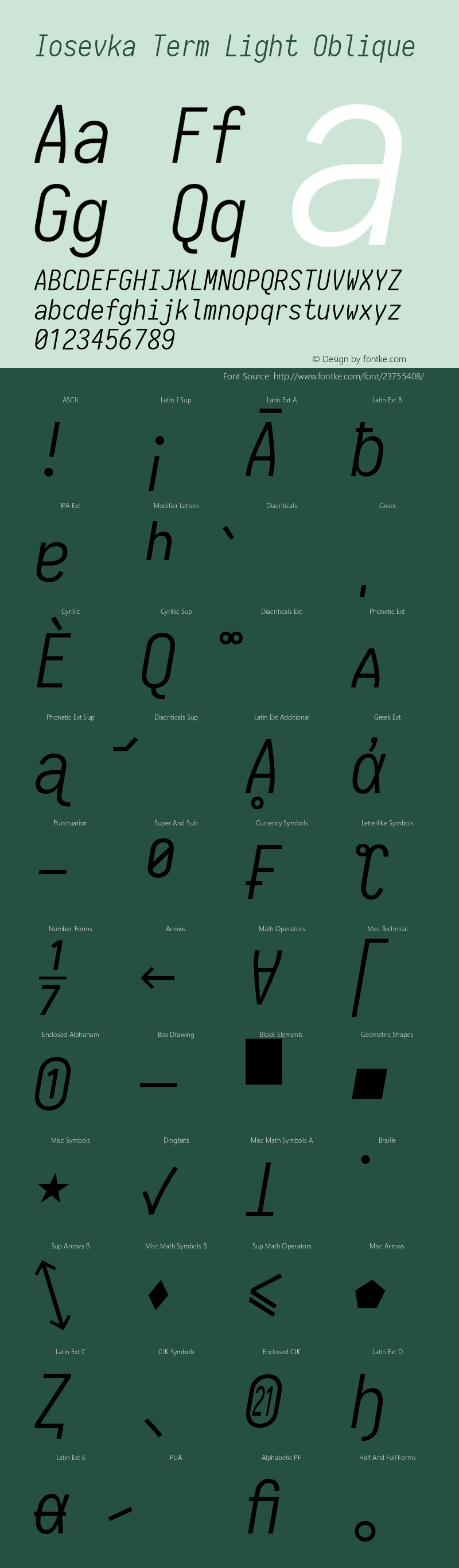 Iosevka Term Light Oblique 1.13.3; ttfautohint (v1.6) Font Sample