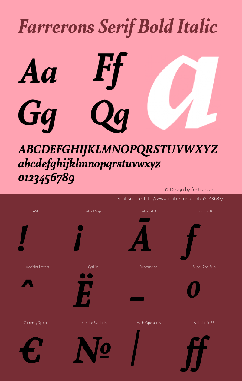 Farrerons Serif Bold Italic Version 1.000; Fonts for Free; vk.com/fontsforfree Font Sample