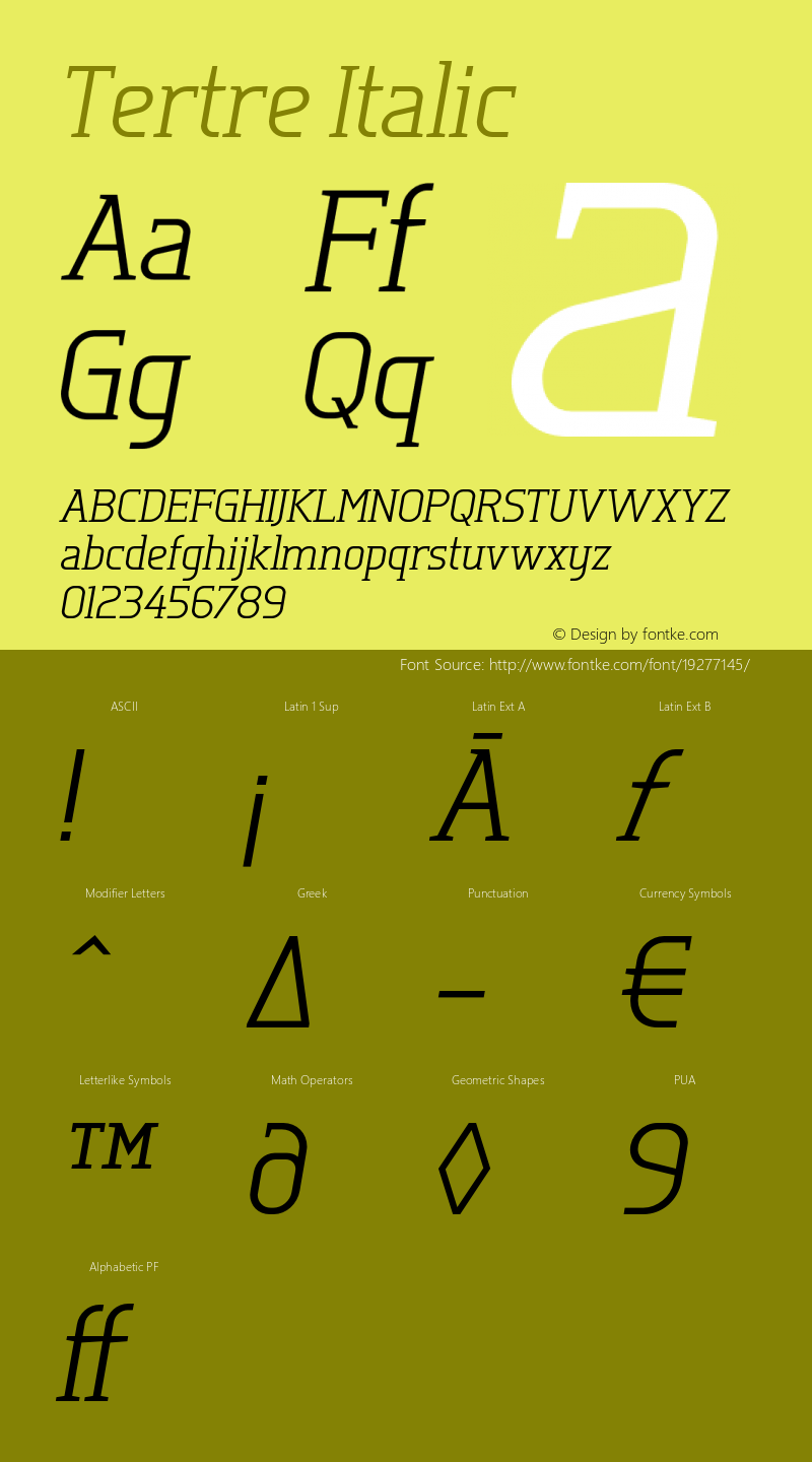 Tertre-LightItalic Version 1.000 Font Sample