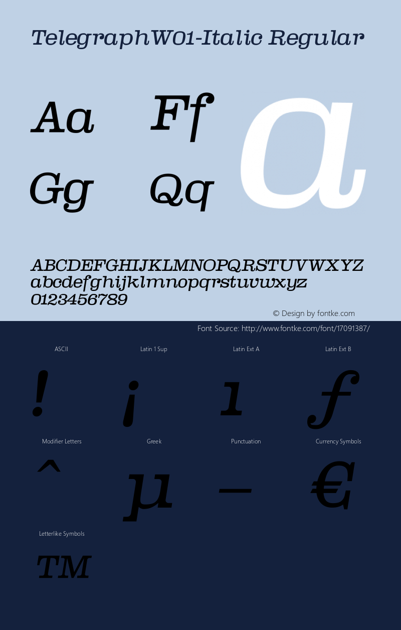 TelegraphW01-Italic Regular Version 1.00 Font Sample