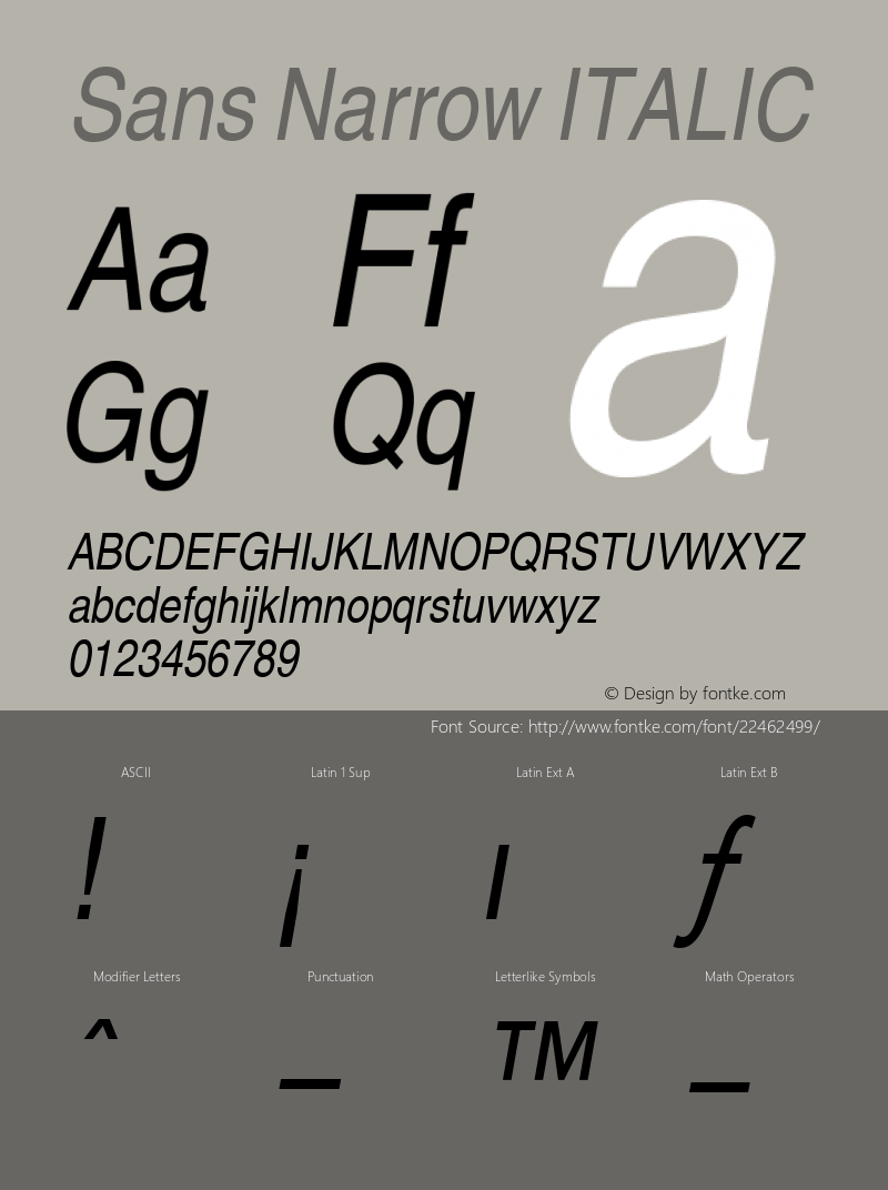 Sans Narrow ITALIC 001.000 Font Sample