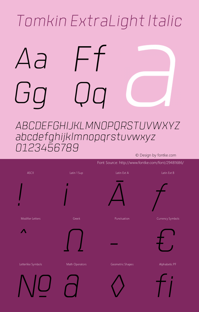 Tomkin-ExtraLightItalic Version 1.000;YWFTv17 Font Sample