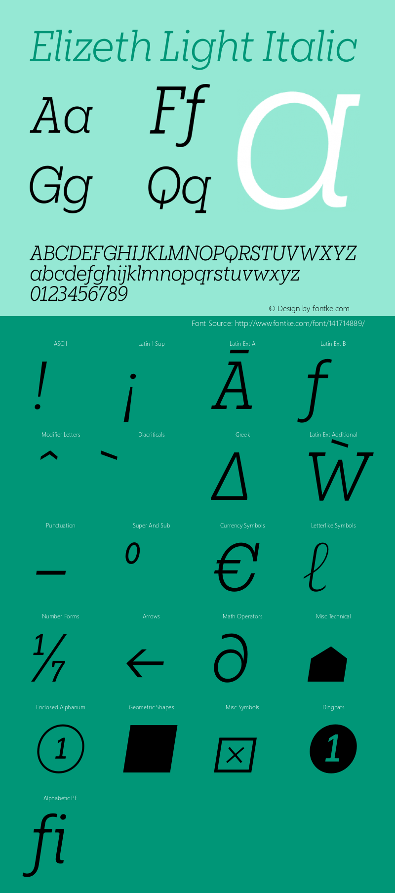 Elizeth Light Italic Version 1.000 | w-rip DC20200315 Font Sample