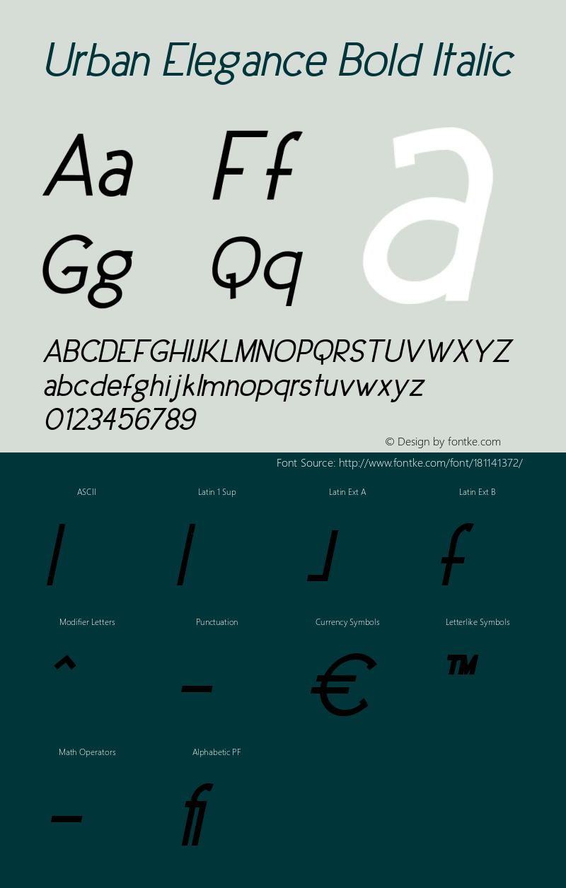 Urban Elegance Bold Italic Version 1.000图片样张