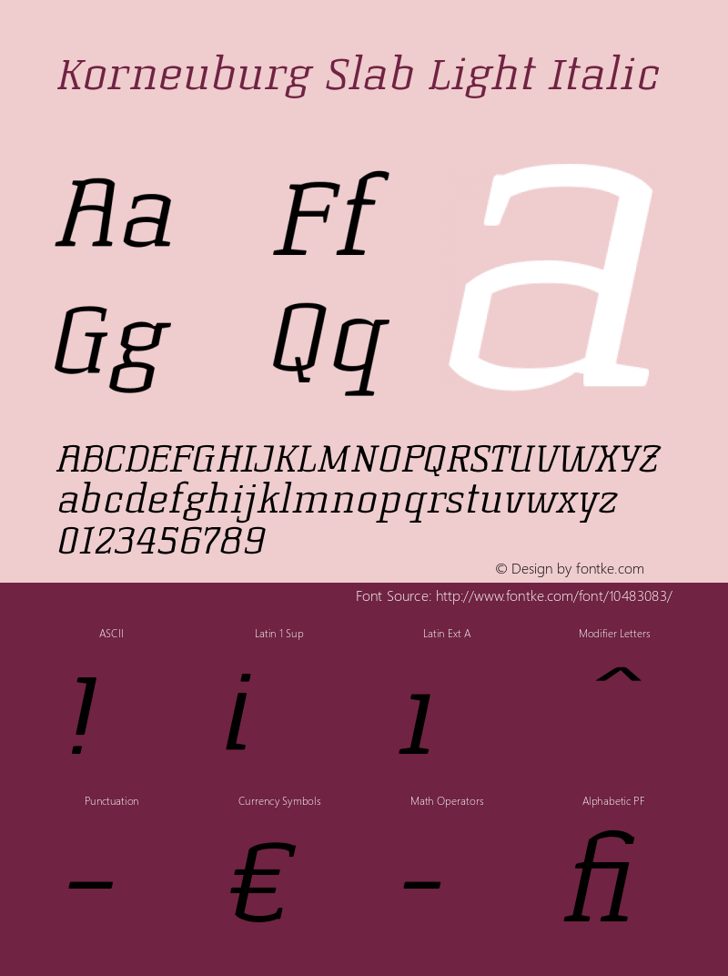 Korneuburg Slab Light Italic Version 1.000 Font Sample